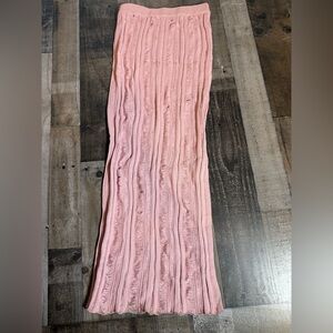 Nonchalant Label‎ Pink Fringe Knit Maxi Skirt Small Resort Boho Luxe Bodycon